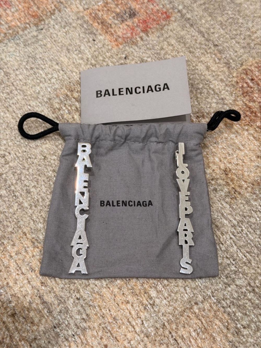 Balenciaga Silver Letter Drop 'I LOVE PARIS' Earrings
